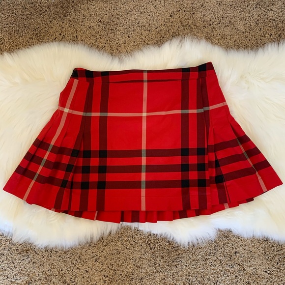 Burberry Dresses & Skirts - BURBERRY Red Plaid Nova Check Wrap Skirt Size 10